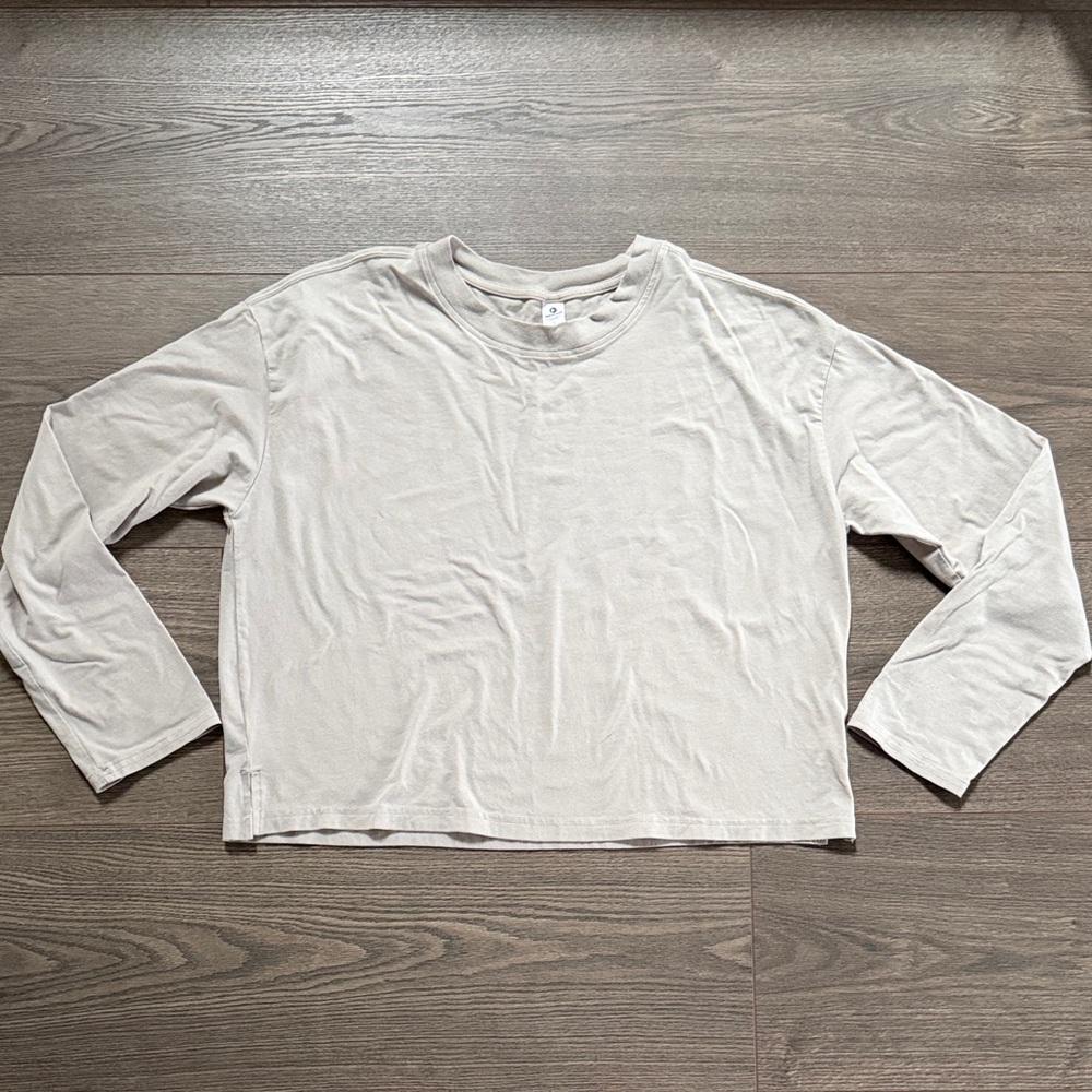 90 Degree By Reflex Women's Small Cotton Delux Long Sleeve Oversized Beige Shirt